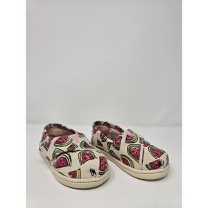 TOMS Tiny Kids Alpargata Shoes Watermelon Print Canvas Slip-On Size T5